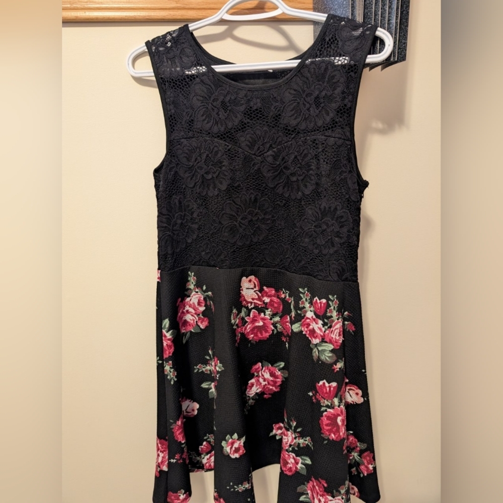 Floral Black and Pink Lace Dress